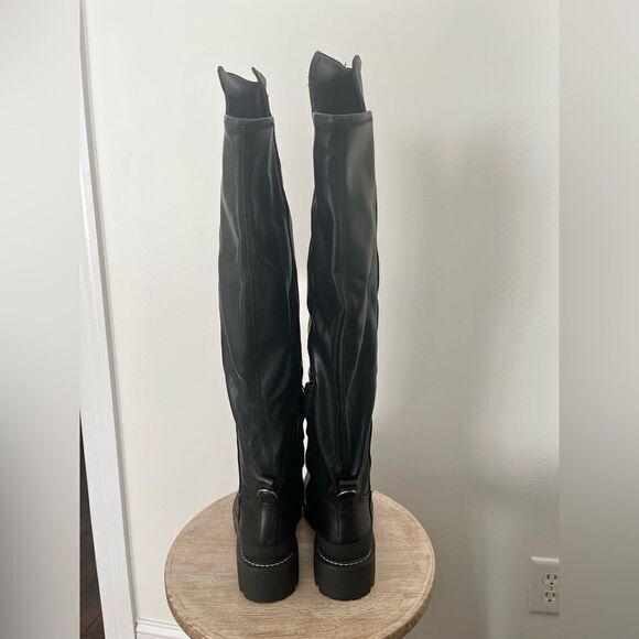Sam Edelman Lerue Over The Knee Stretch Side Zip Lug Combat Boots Black NWOB - Picture 8 of 13